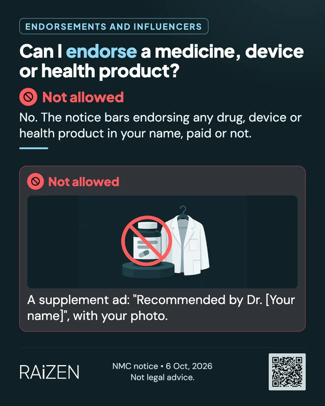 Can I endorse a medicine, device or health product?