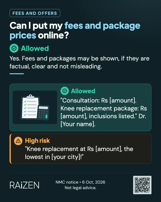 Can I put my fees and package prices online?