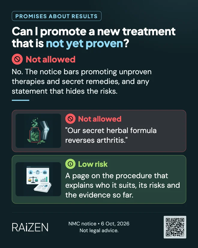 Can I promote a new treatment that is not yet proven?