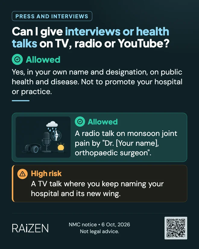 Can I give interviews or health talks on TV, radio or YouTube?