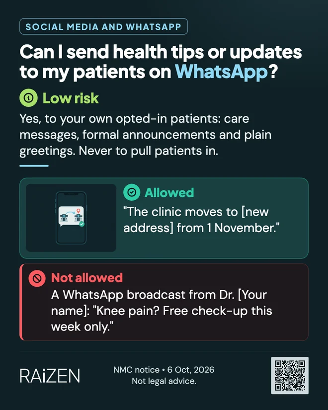 Can I send health tips or updates to my patients on WhatsApp?